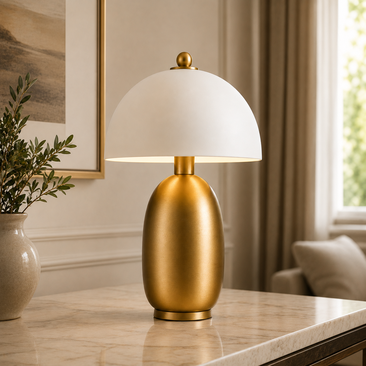 Lámpara de Mesa Moderna Dorada con Pantalla Semiesférica