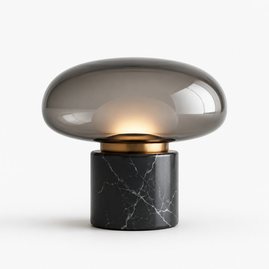 Lámpara de Mesa Moderna de Cristal Ahumado y Mármol Negro